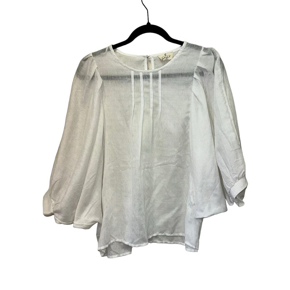 Ember White Boho Blouse Medium Sheer Gauze Pintuck Batwing Sleeve Top